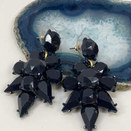 Designer J. Crew Black Crystal Cut Stone Flower Shape Dangle Earrings