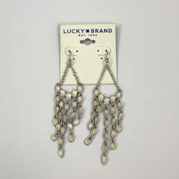 Designer Lucky Brand Silver-Tone Crystal Cut Stone Dangle Earrings