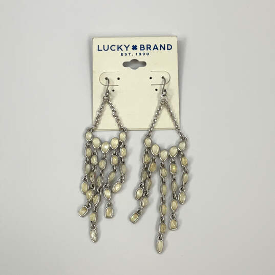 Designer Lucky Brand Silver-Tone Crystal Cut Stone Dangle Earrings image number 1