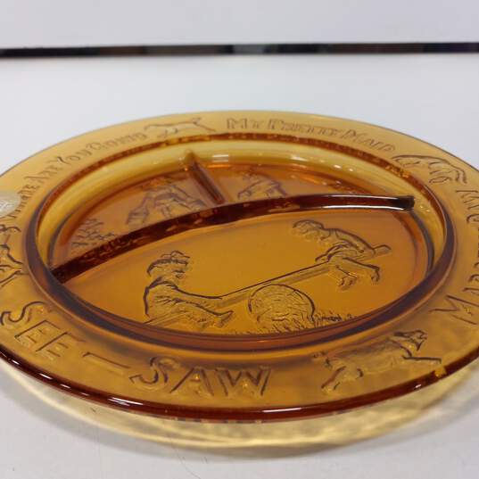 Tiara Amber Glass Children's Nursery Rhyme Divided Plate image number 5