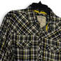 Mens Multicolor Plaid Long Sleeve Pockets Collared Button-Up Shirt Size L image number 3