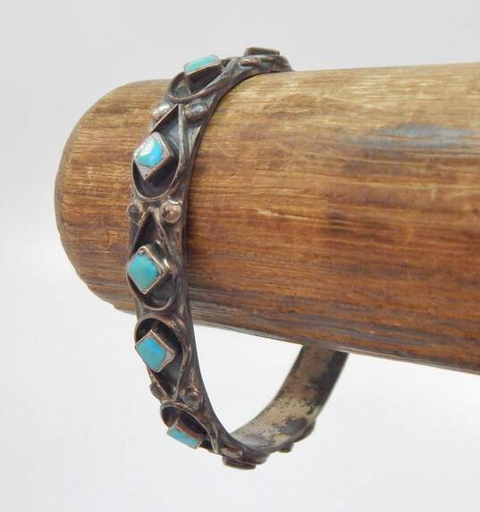 Signed A Cachini 925 Southwestern Turquoise Square Inlay Teardrops & Dotted Cuff Bracelet 21.2g image number 3