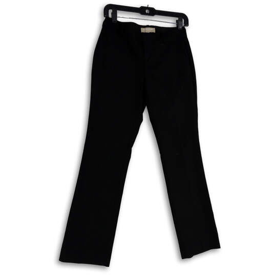 Womens Black Flat Front Pockets Stretch Bootcut Leg Ankle Pants Size 0P image number 1