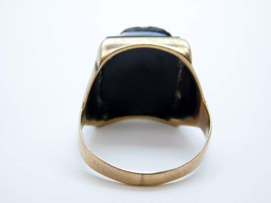 Men's Vintage 10K Yellow Gold Onyx Cameo Ring 5.1g image number 3