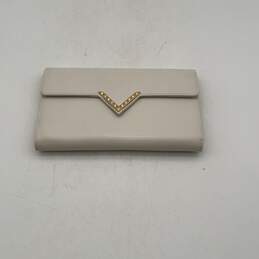 Valentina Womens White Leather Rhinestone Zipper Inner Pocket Clutch Wallet