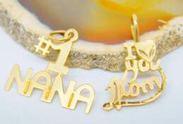 14K Yellow Gold I Love You Mom & #1 Nana Pendants 0.9g