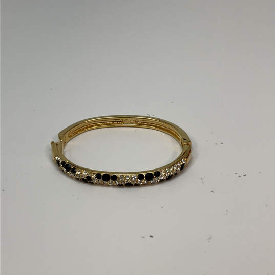 Designer Swarovski Gold-Tone Clear & Black Crystals Hinged Bangle Bracelet image number 2