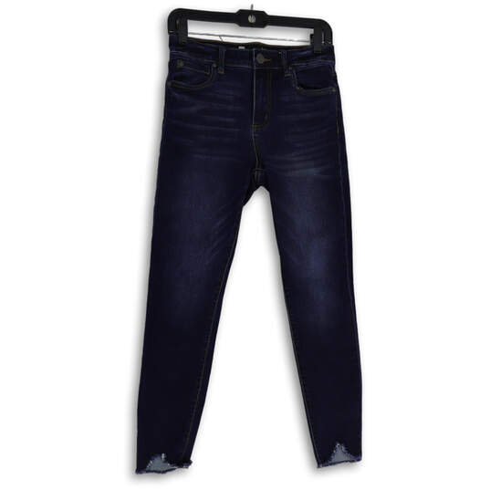 Womens Blue Denim Medium Wash 5 Pocket Design Raw Hem Skinny Leg Jeans Sz 2 image number 1