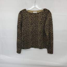 Oscar De LA Renta Women's Leopard Print Merino Wool Long Sleeve Top Size S