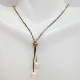 Rustic 925 White Pearls Lariat Snake Chain & Stamped Cross Pendant Necklaces & Drop Earrings 14.2g alternative image