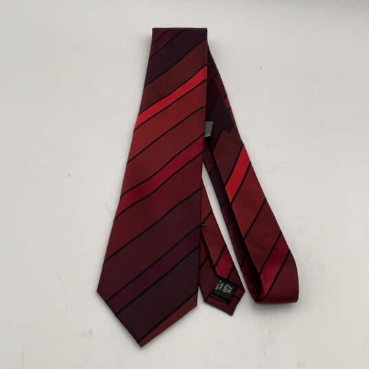 NWT Mens Red Black Vermont Striped Silk Keeper Loop Adjustable Necktie image number 1