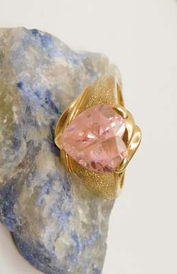 10K Yellow Gold Pink Heart Cut CZ Solitaire Ring 4.9g