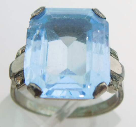 Vintage Sterling 925 Faceted Blue & Clear & Cabochon Glass Art Deco Rings image number 4