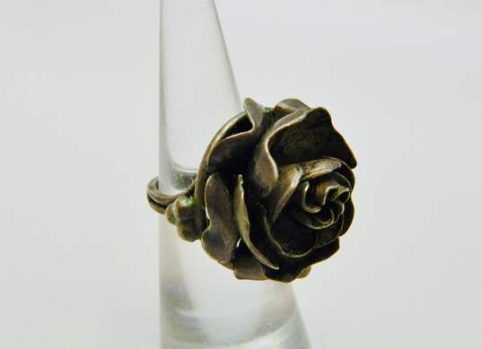 2 Rustic Artisan Sterling Silver Rose Rings 10.9g image number 2