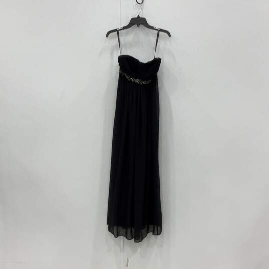 Womens Black Beaded Sleeveless Strapless Back Zip Long Maxi Dress Size 2 image number 1
