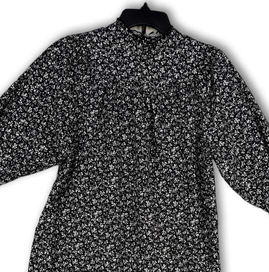 Womens Black White Floral Ruffle Mock Neck Long Sleeve Mini Dress Size S image number 3