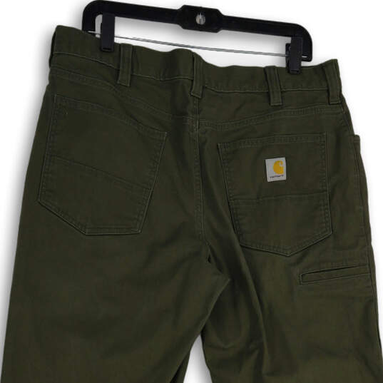 Mens Green Denim 5-Pocket Design Straight Leg Work Pants Size 36x36 image number 4