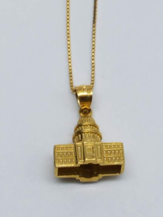 14k Gold 3D US Capitol Building Pendant Necklace 4.3g image number 2