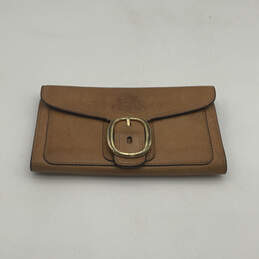 Womens Brown Leather Various Credit Card Slots Buckle Bifold Wallet