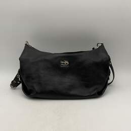 Womens Black Leather Zip Inner Pockets Buckle Detachable Strap Shoulder Bag