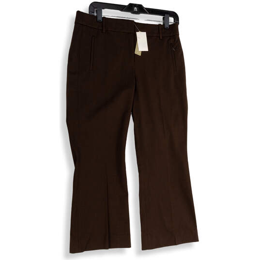 NWT Womens Brown Flat Front Zipped Pockets Straight Leg Ankle Pants Size 6 image number 1