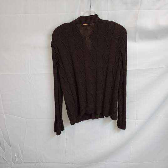 St. John Sport Vintage Brown Wool Blend Cable Knit Full Zip Sweater WM Size M image number 2