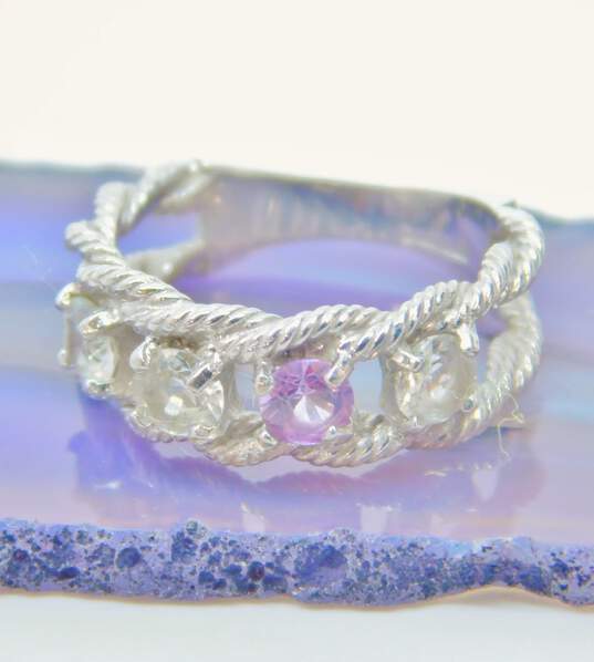 10K White Gold Purple Sapphire & Spinel Twisted Rope Band Ring 3.2g image number 2