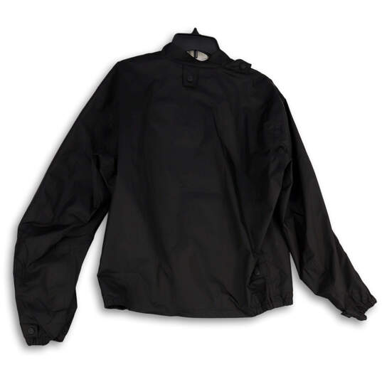 Mens Black Band Collar Long Sleeve Full-Zip Windbreaker Jacket Size Large image number 4