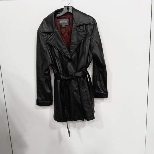Wilsons Leather Black Leather Belted Jacket Men's Size L image number 1