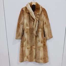 Unbranded Brown And Cream Long Tie/Belted Trench Fur Coat