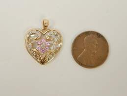 10K Yellow Gold 0.07 CTTW Diamond Pink Topaz & Mother Of Pearl Heart Pendant 3.3g alternative image