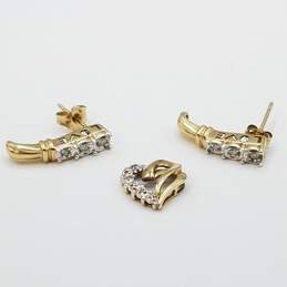 10K Gold Diamond Earring & Heart Pendant Bundle 2pcs 3.0g