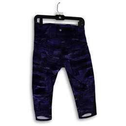 Womens Blue Abstract Elastic Waist Pull-On Activewear Capri Leggings Sz 10 alternative image