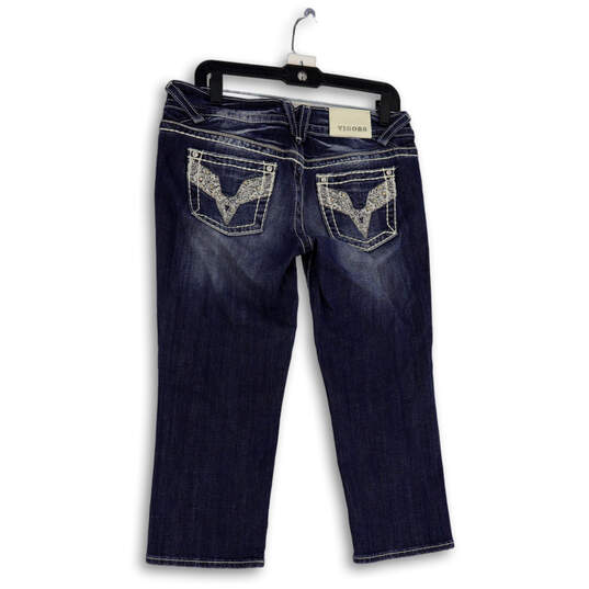 Womens Blue Denim Medium Wash Distressed Pockets Capri Jeans Size 5/6 image number 2