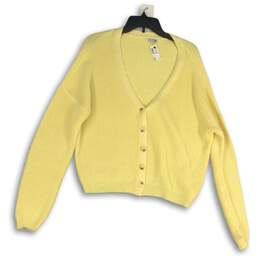 NWT Womens Yellow Knit Long Sleeve Button Front Cardigan Sweater Size L