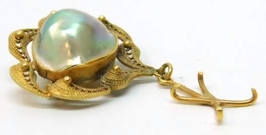 Vintage 14K Gold Blister Pearl Granulated Spun Accents Drop Charm Unique Brooch For Repair 4.1g image number 4