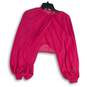 Womens Pink Long Balloon Sleeve Crew Neck Draped Front Cropped Top Size Small image number 1
