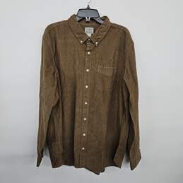 Brown Corduroy Long Sleeve Button Up Flannel Shirt