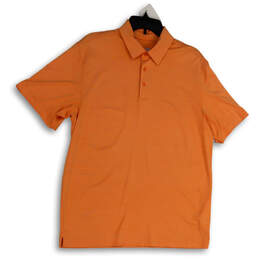 Mens Orange Short Sleeve Side Slit Collared Button Front Polo Shirt Size L