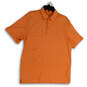 Mens Orange Short Sleeve Side Slit Collared Button Front Polo Shirt Size L image number 1