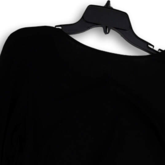 Womens Black Round Neck Long Sleeve Hi-Low Hem Pullover Blouse Top Size M image number 3