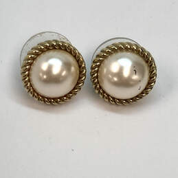 Designer Kate Spade Gold-Tone White Pearl Push Back Chanel Stud Earrings alternative image