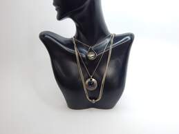 (G) Artisan 925 Blue Glass Circle Abalone Teardrop & Ball Pendant Necklaces