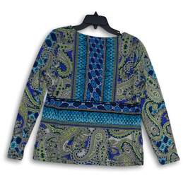 Chico's Womens Blue Paisley Round Neck Long Sleeve Pullover Blouse Top Size 1 alternative image