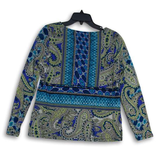 Chico's Womens Blue Paisley Round Neck Long Sleeve Pullover Blouse Top Size 1 image number 2
