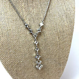 Designer Givenchy Silver-Tone Link Chain Crystal Stone Y-Drop Necklace