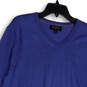 Womens Blue Tight-Knit V-Neck Long Sleeve Pullover Sweater Size Large image number 3