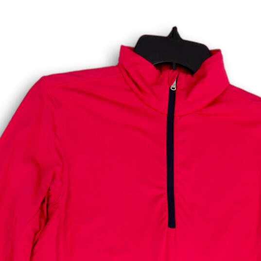 Womens Pink Mock Neck Quarter Zip Long Sleeve Pullover Jacket Size M image number 3