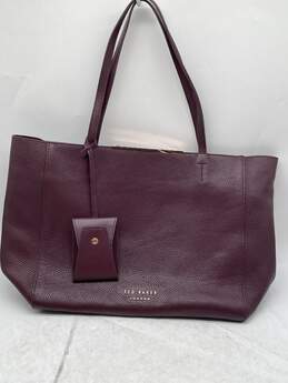 Womens Burgundy Leather Bag Charm Double Handles Tote Bag W-0531482-E