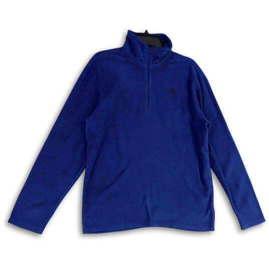 Mens Blue Fleece Long Sleeve Quarter-Zip Mock Neck Pullover Sweater Size M image number 1